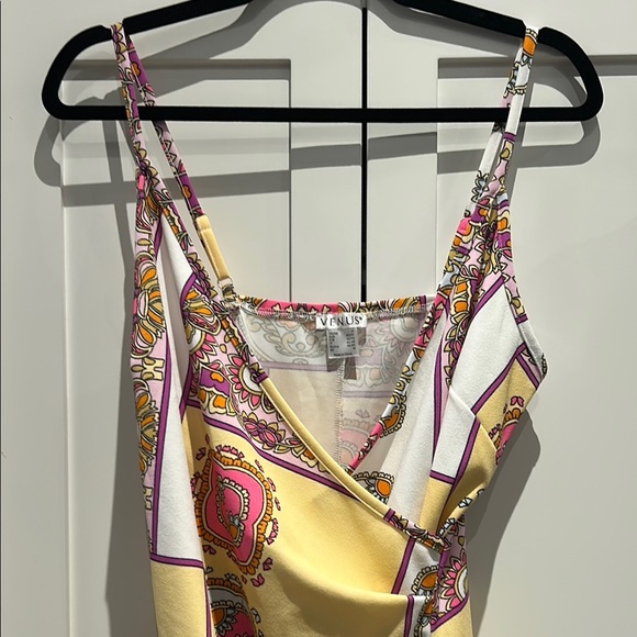 VENUS Funky Pink and Yellow Faux Wrap Asymmetrical Mini Print Sundress Size M - Picture 3 of 15
